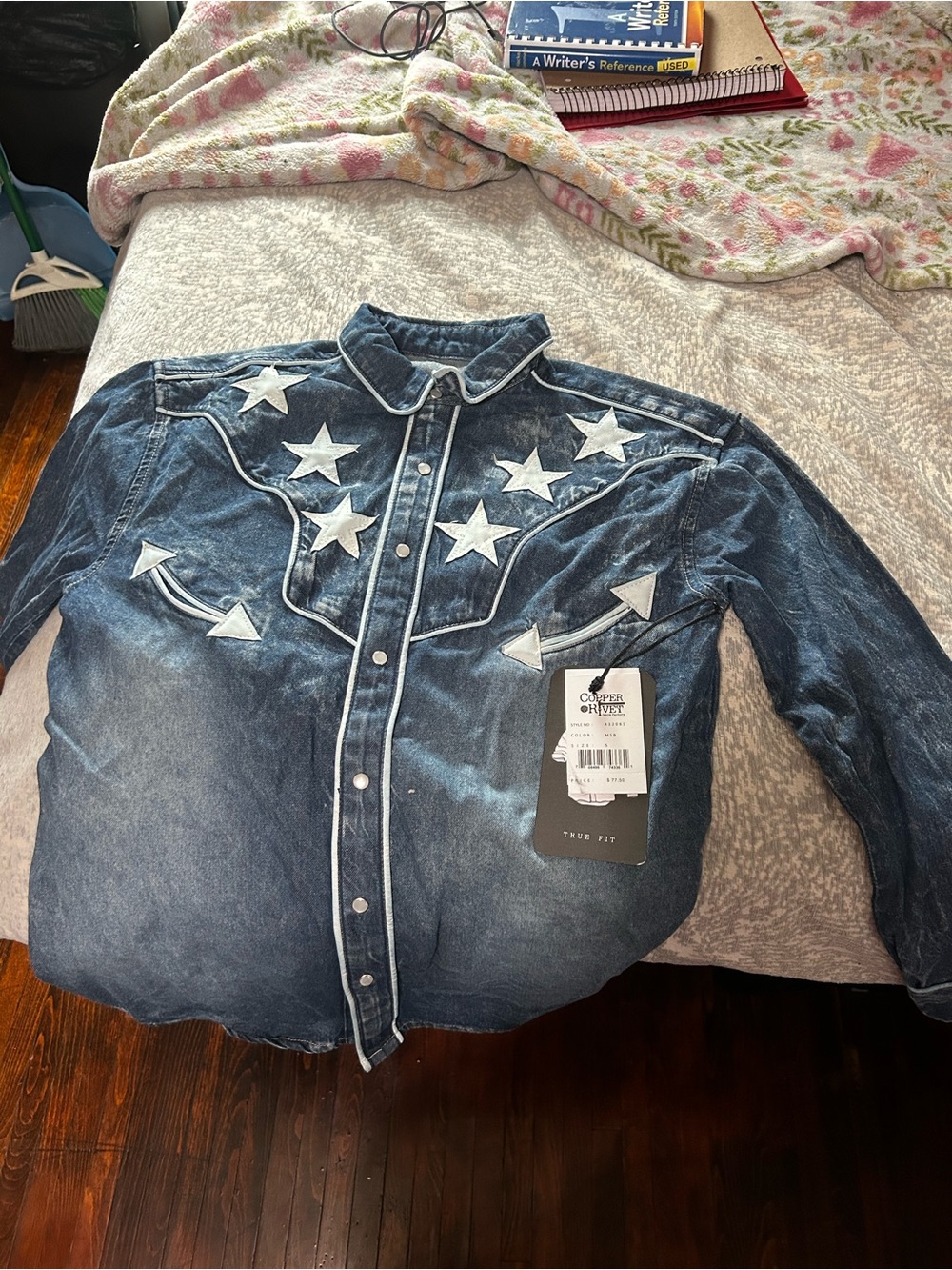 Western Star-Embroidered Denim Shirt - Blue